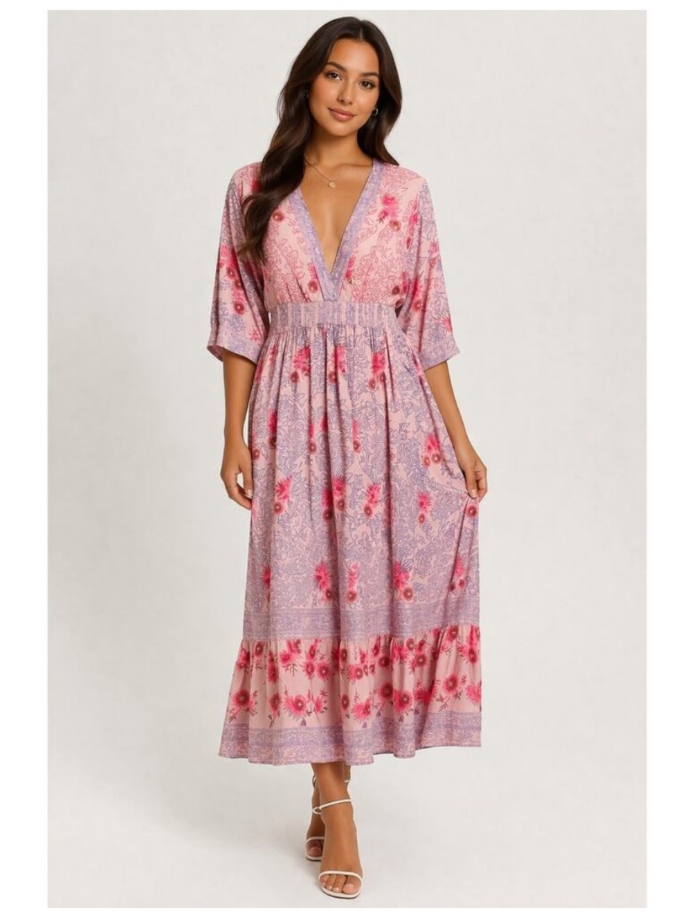 Oliphant Pink Embroidered Maxi Dress XS Short Sleeve spring wedding guest dress